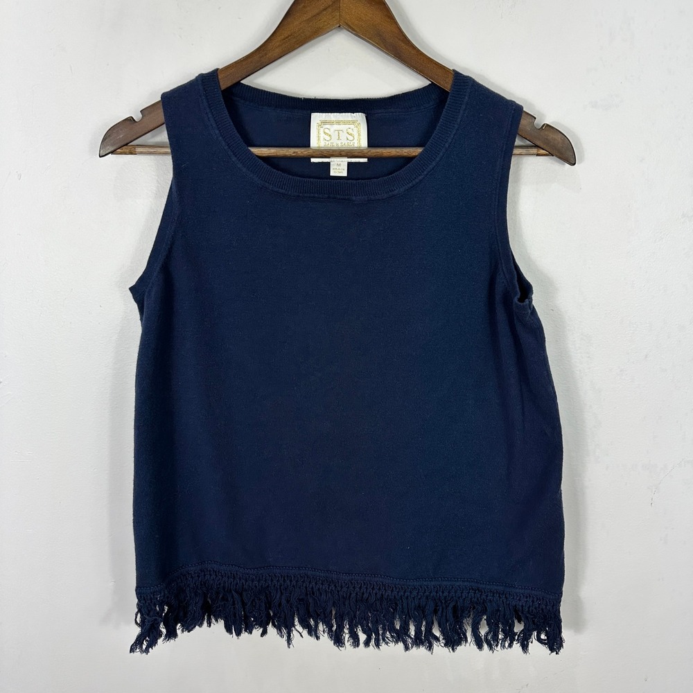 Sail to Sable Navy Fringe Tank Top M Preppy Coastal Resort Euro Luxury Nautical